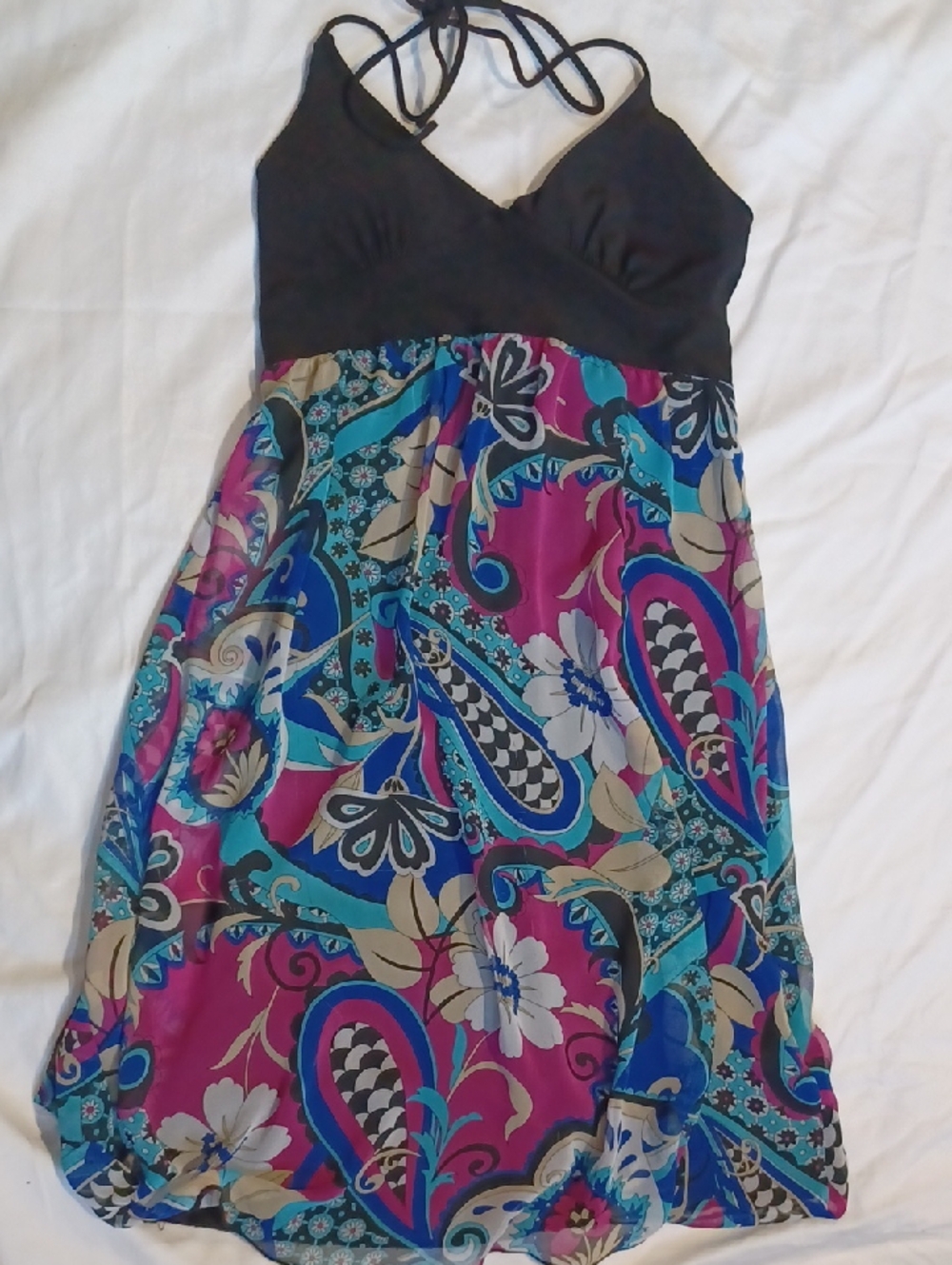 Black Halter, Floral Paisley Sundress